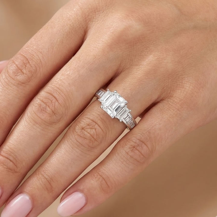 Sterling Silver Emerald Cut Cubic Zirconia Ring