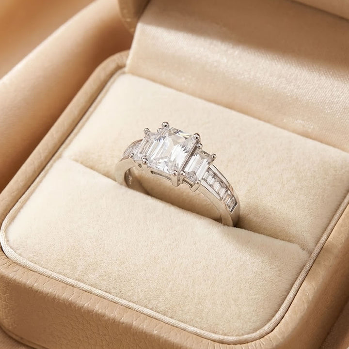 Sterling Silver Emerald Cut Cubic Zirconia Ring