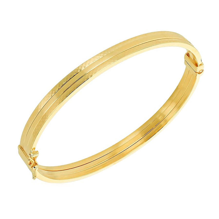 9ct Gold Textured & Polished 3 Row Bangle