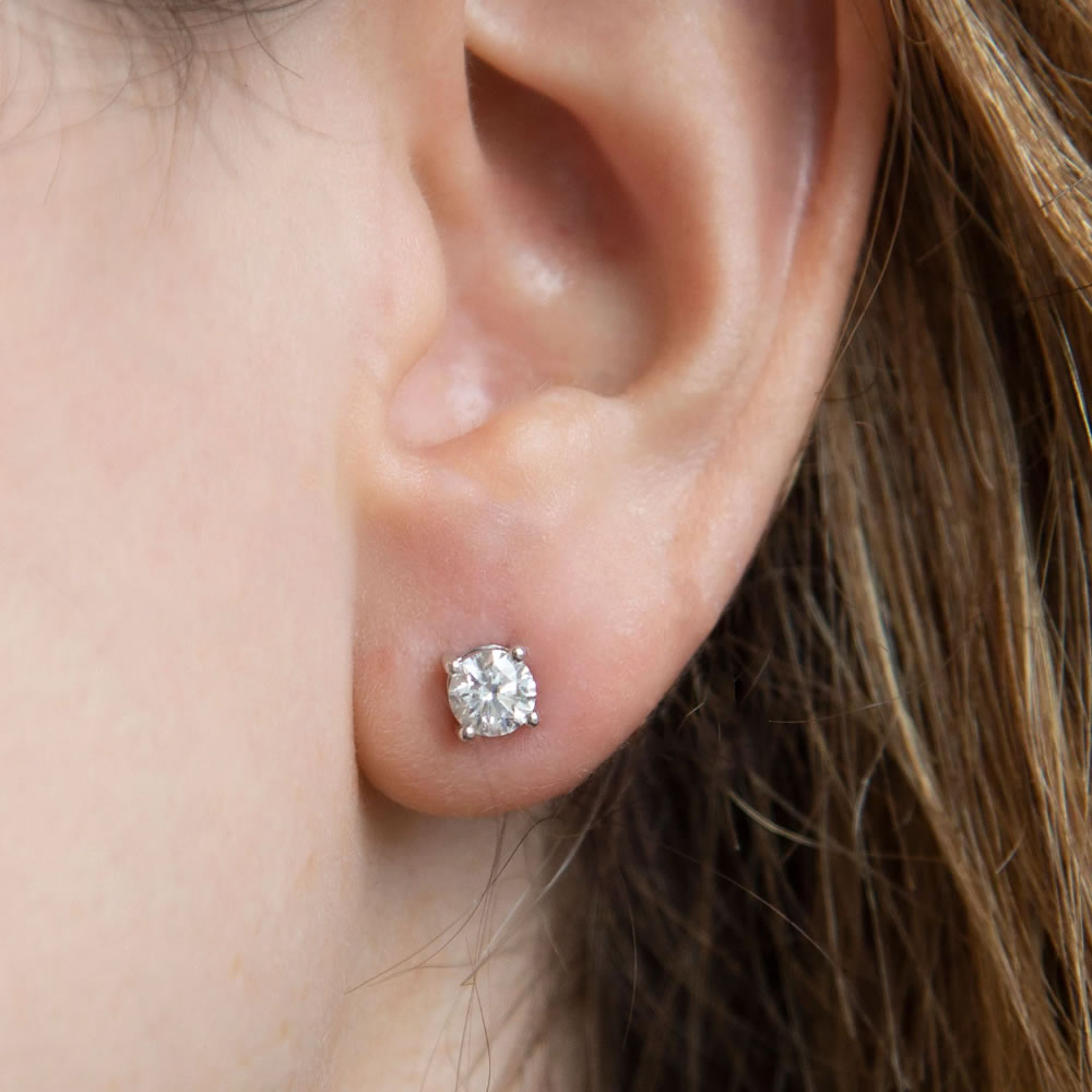 9ct White Gold Round CZ Stud Earrings