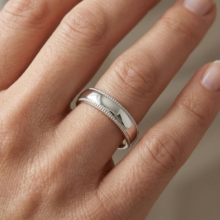 Silver Milgrain Wedding Band Ring 5mm