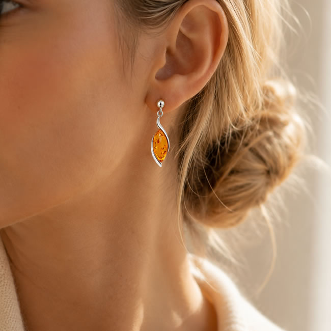 Sterling Silver Amber Drop Earrings