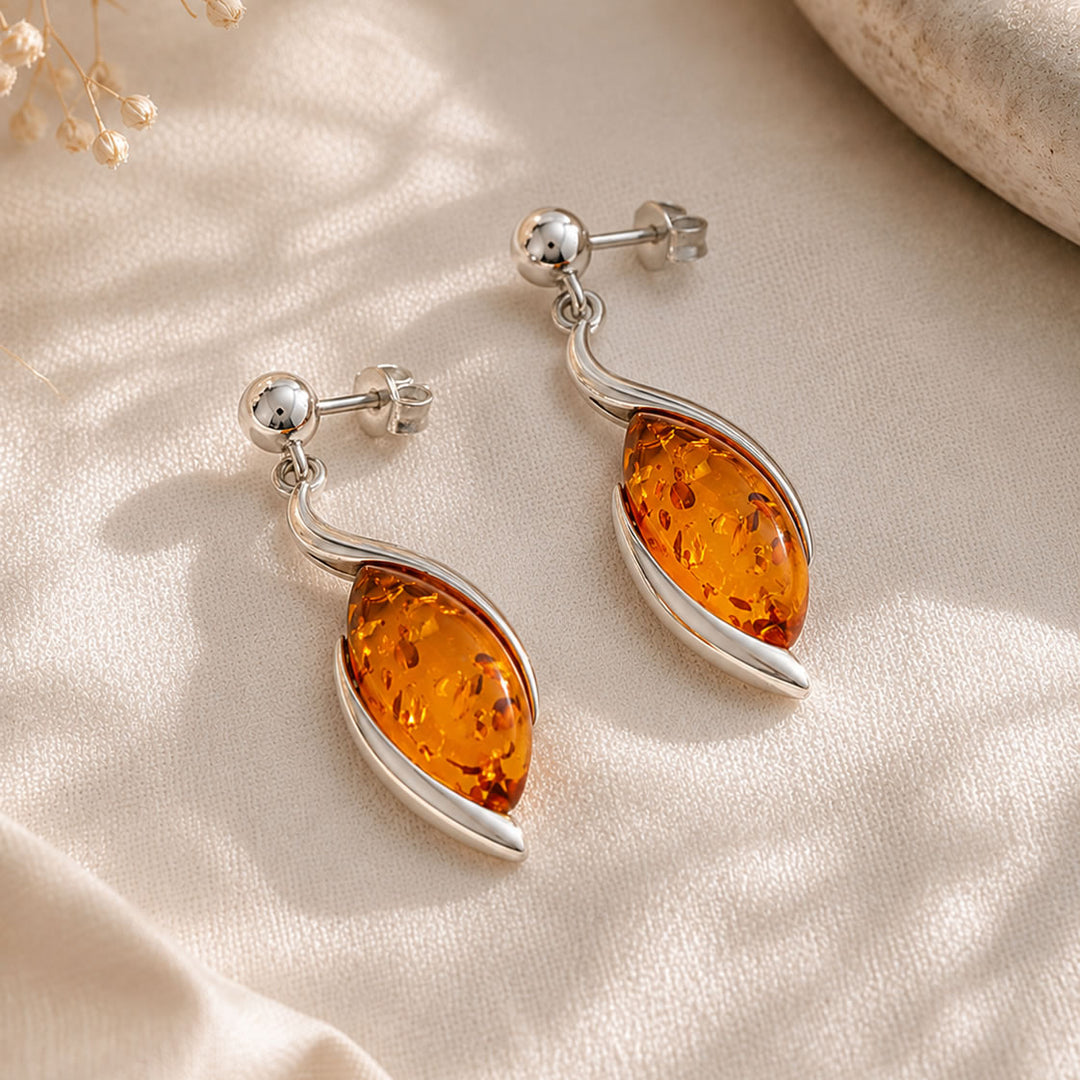 Sterling Silver Amber Drop Earrings