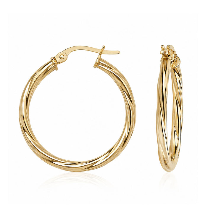 9ct Gold Twist Hoop Earrings 20mm