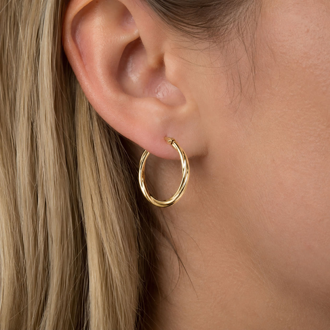 9ct Gold Twist Hoop Earrings 20mm