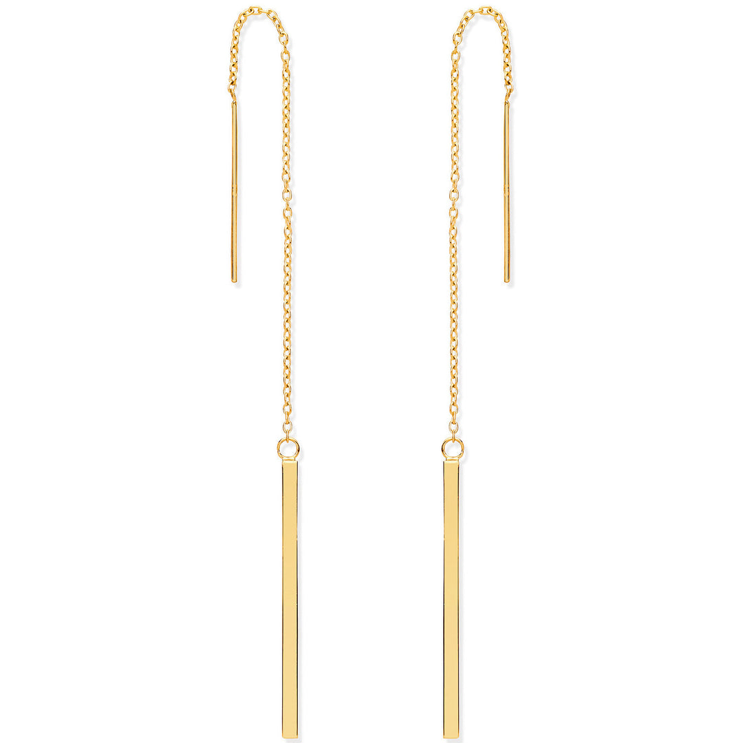 9ct Gold Pull Through Bar Chain Drop Earrings