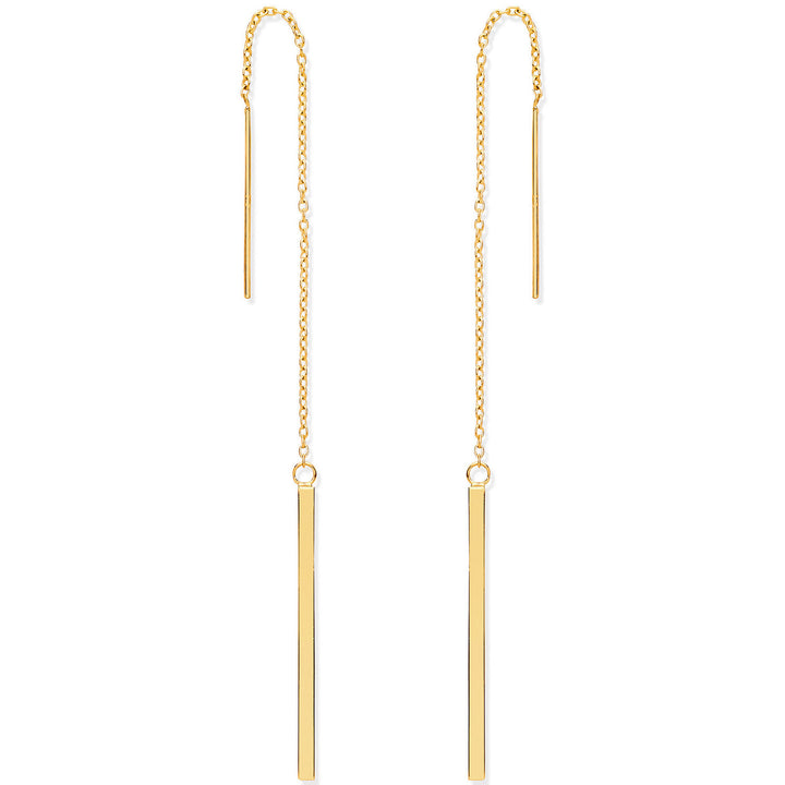 9ct Gold Pull Through Bar Chain Drop Earrings