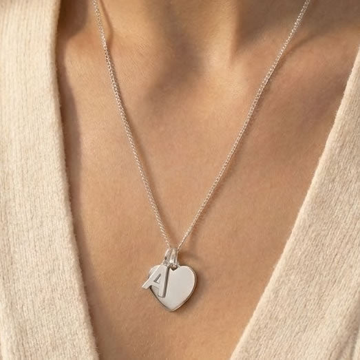 Sterling Silver Personalised Heart &amp; Initial Pendant