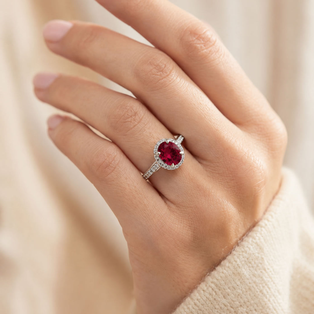 Silver Lab Created Diamond Ruby Ring