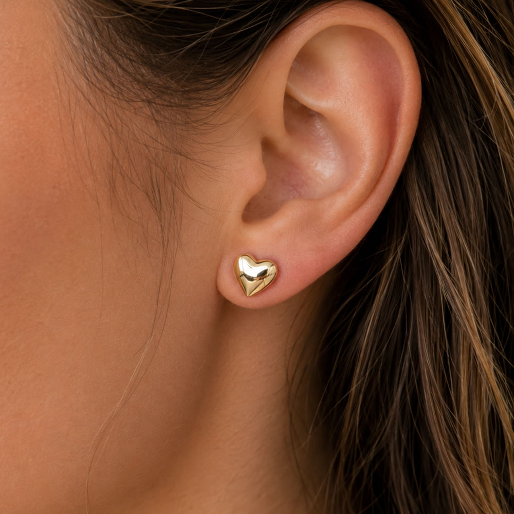 9ct Gold Heart Stud Earrings