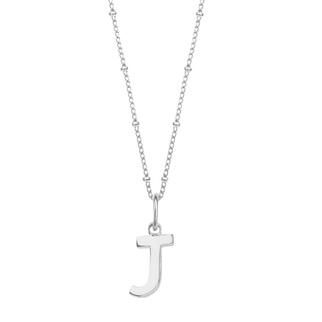 Sterling Silver Initial J Pendant & Bead Chain