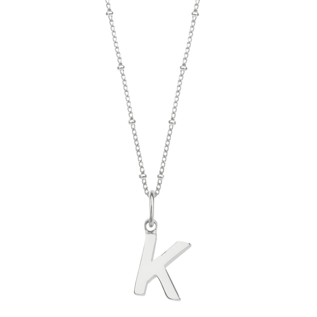 Sterling Silver Initial K Pendant & Bead Chain