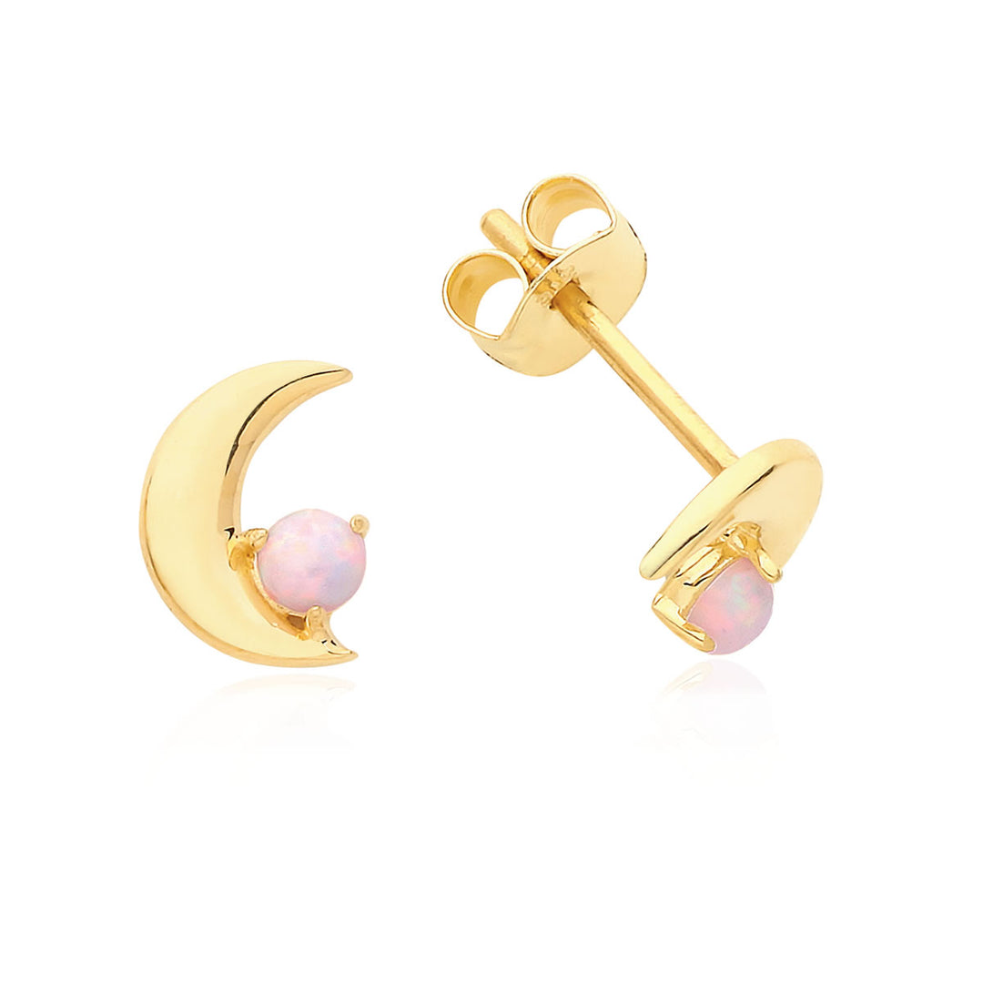 9ct Gold Opal Moon Stud Earrings