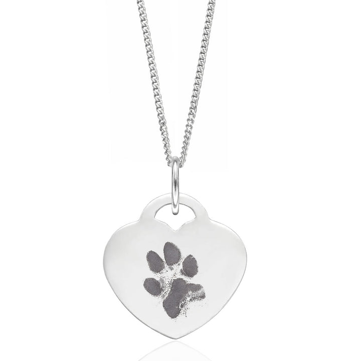 Silver Personalised Paw Print Heart Necklace