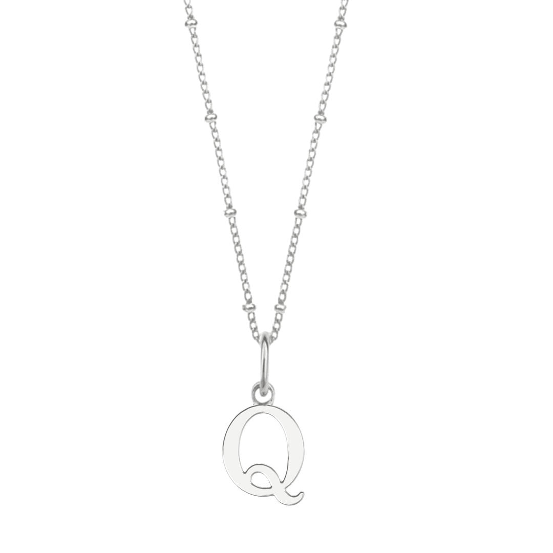 Sterling Silver Initial Q Pendant & Bead Chain