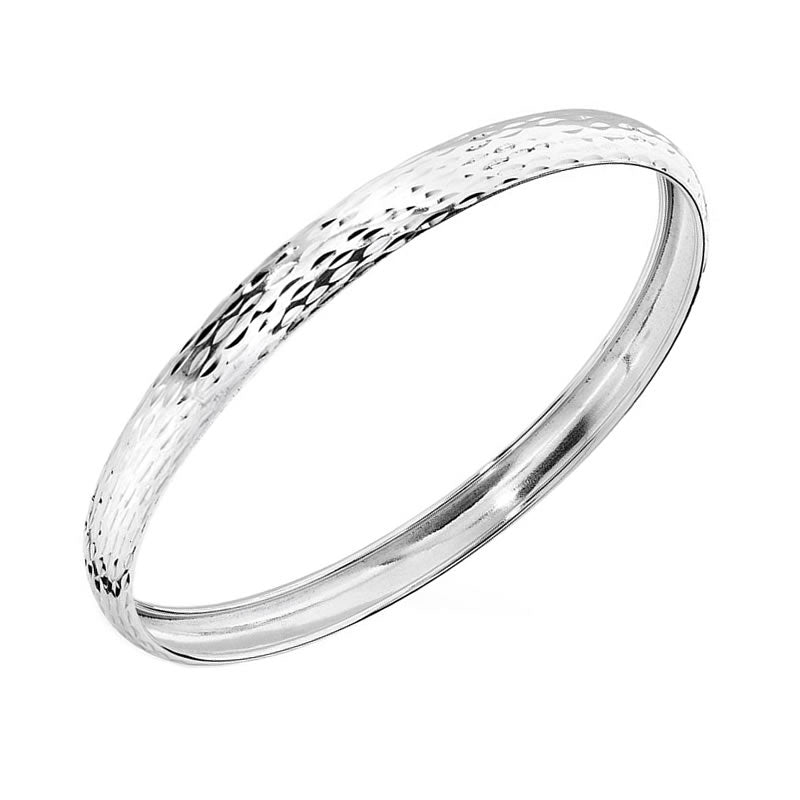 Sterling Silver Diamond-Cut Round Bangle