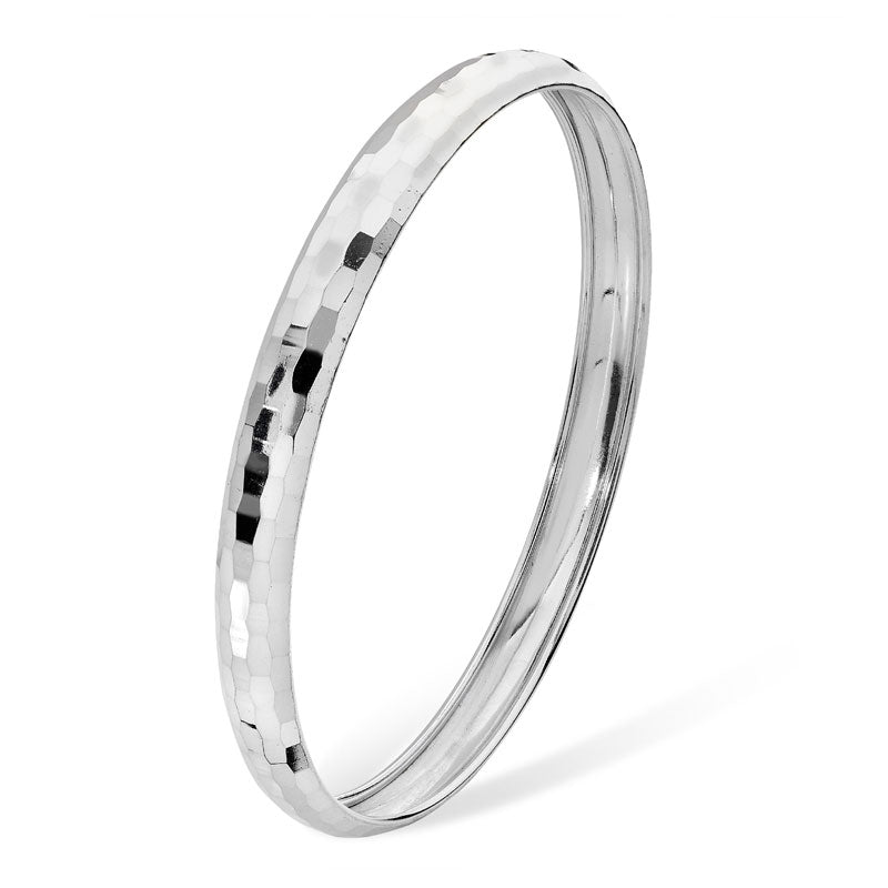 Sterling Silver Faceted Round Bangle