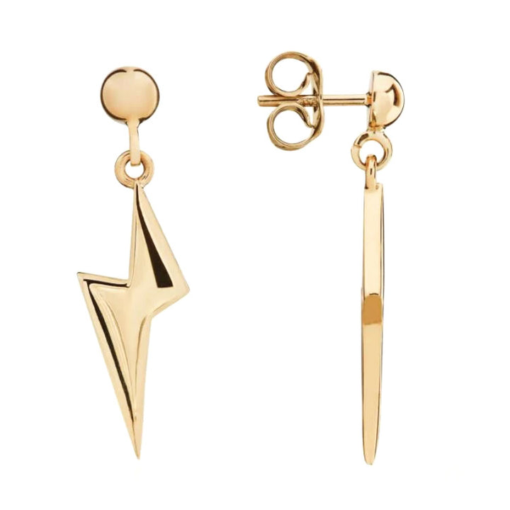 9ct Gold Lightning Bolt Drop Earrings