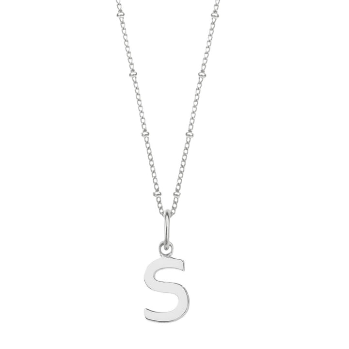 Sterling Silver Initial S Pendant & Bead Chain