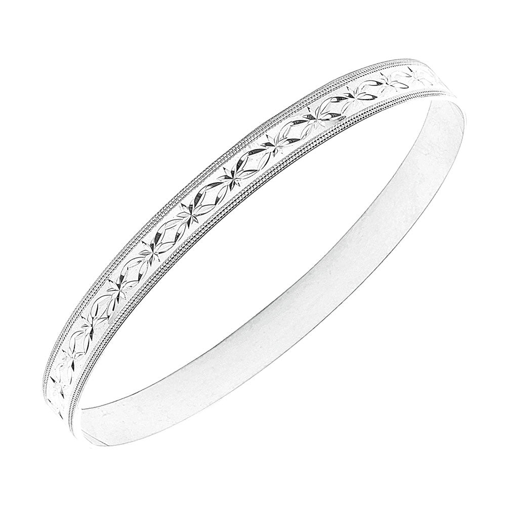 Silver Solid Round Diamond Cut Bangle