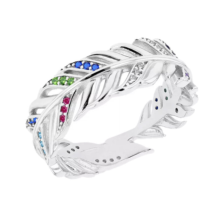 Silver Multi Stone Feather Band Ring