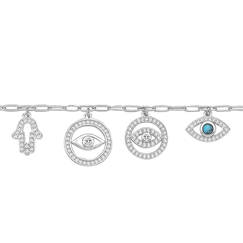 Sterling Silver Evil Eye Protection Charm Bracelet