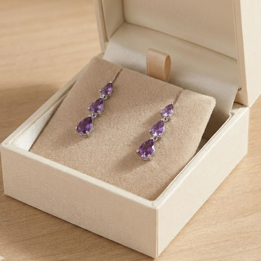9ct White Gold Teardrop Amethyst Earrings