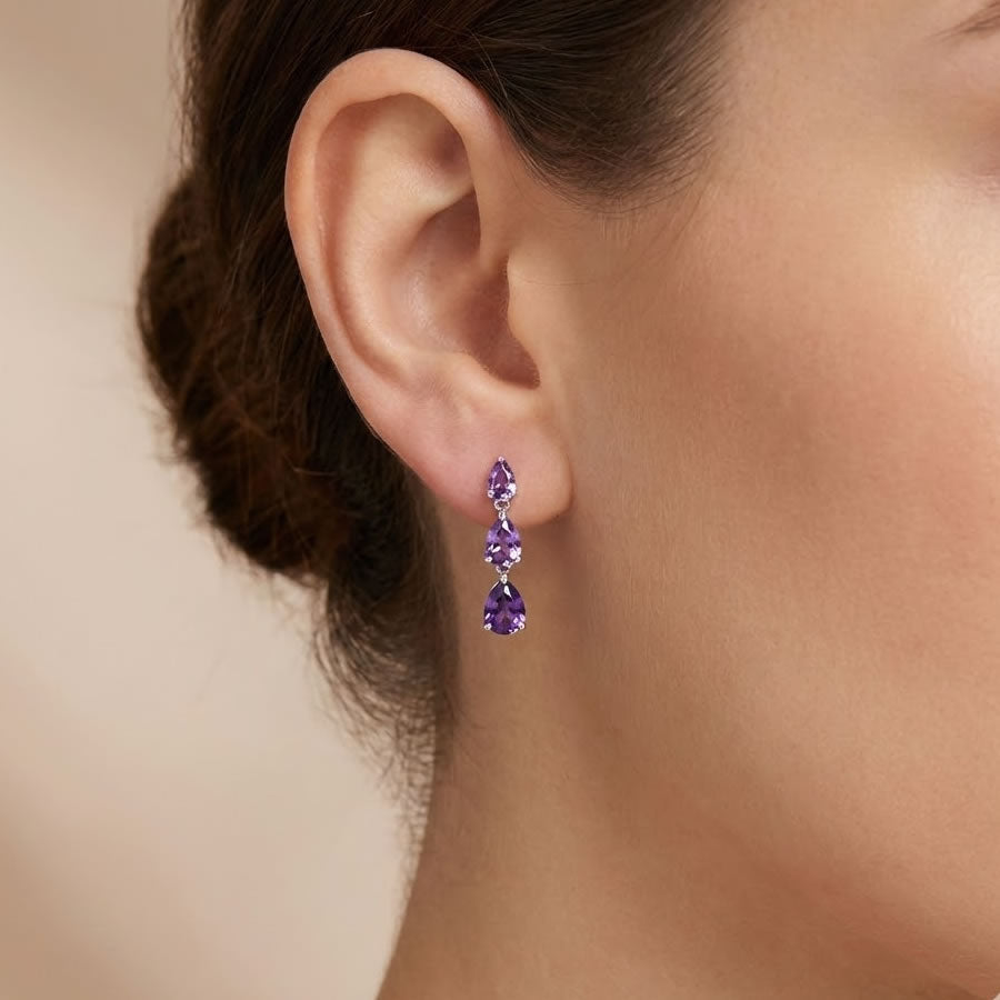 9ct White Gold Teardrop Amethyst Earrings
