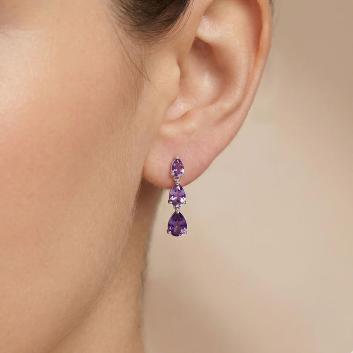 9ct White Gold Teardrop Amethyst Earrings