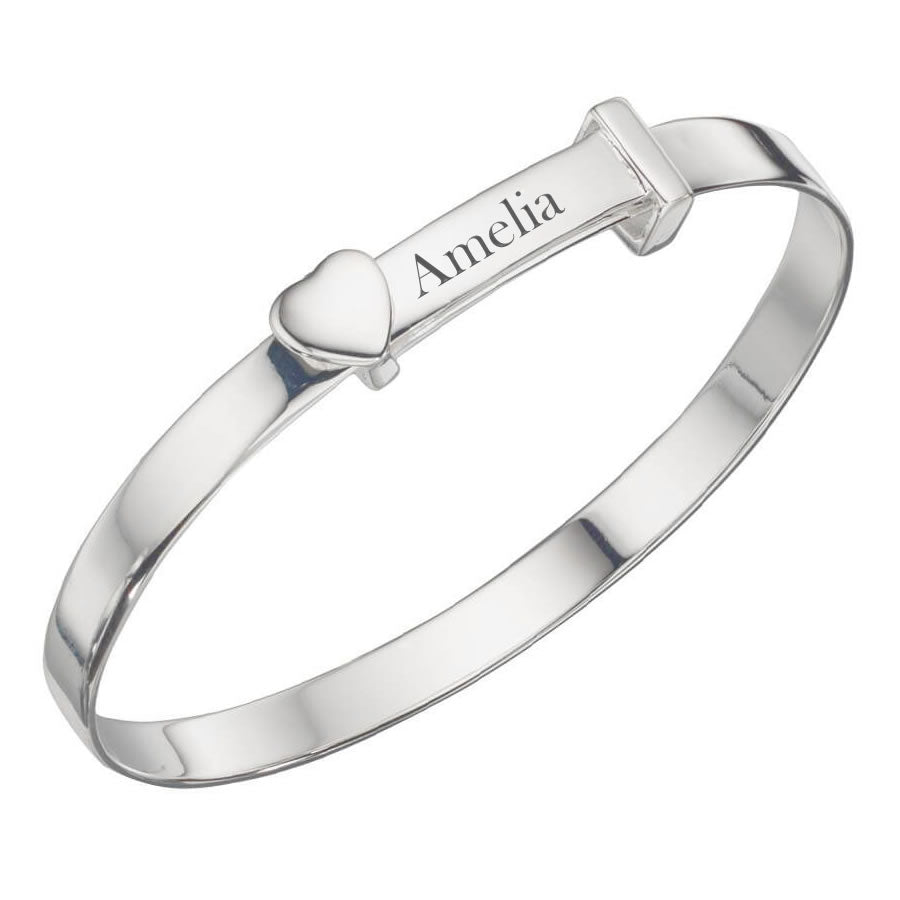 Silver Personalised Heart Expandable Baby Bangle
