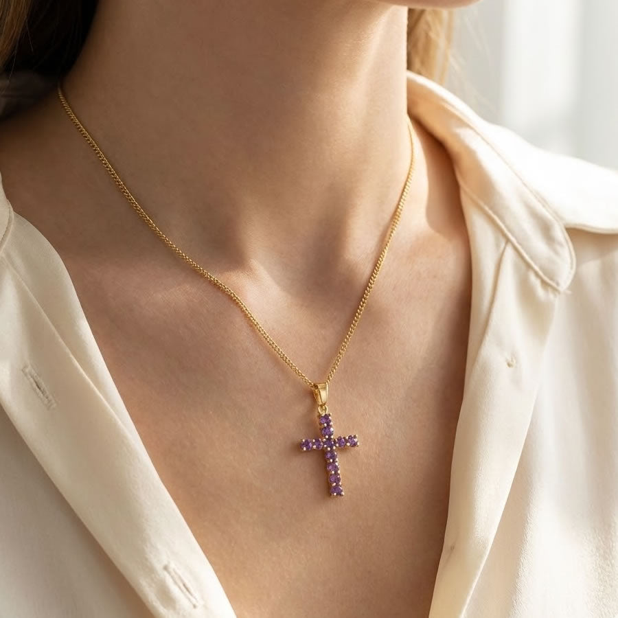 9ct Gold Amethyst Cross Pendant