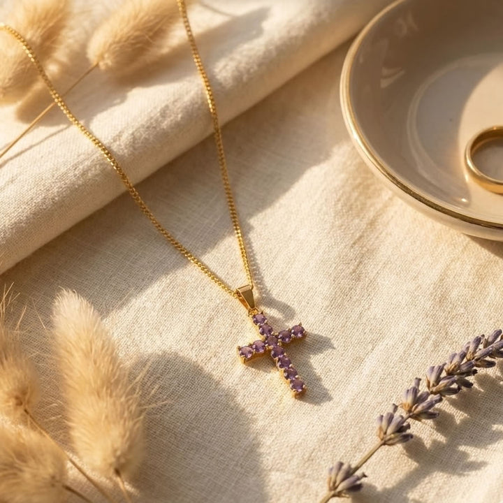 9ct Gold Amethyst Cross Pendant