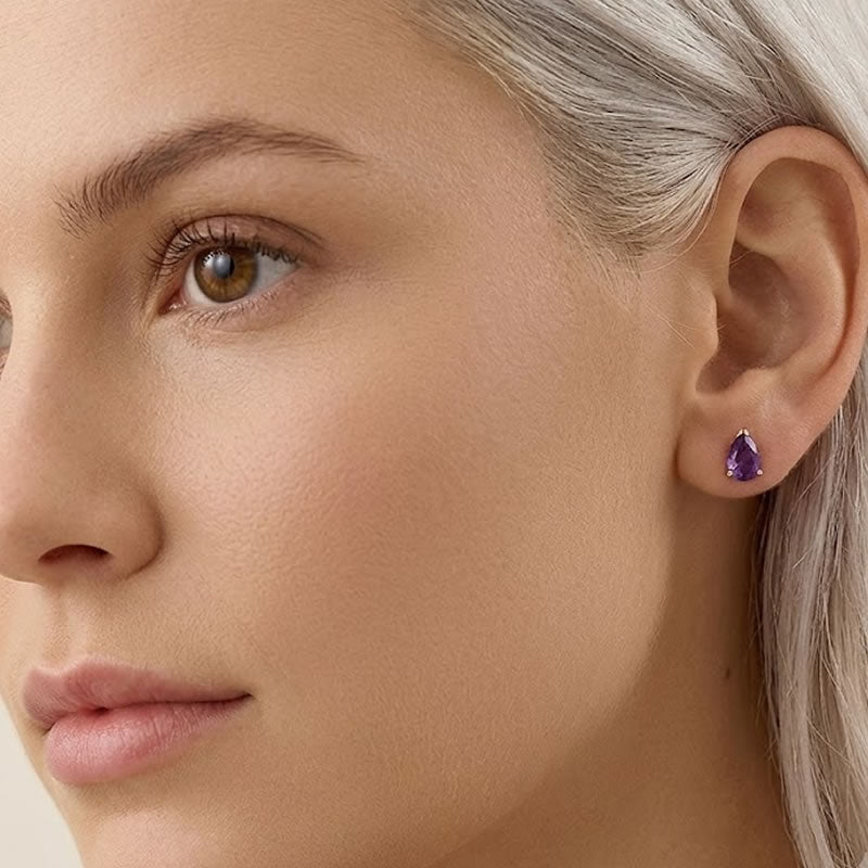9ct Gold Pear Amethyst Stud Earrings