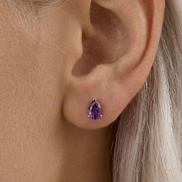 9ct Gold Pear Amethyst Stud Earrings