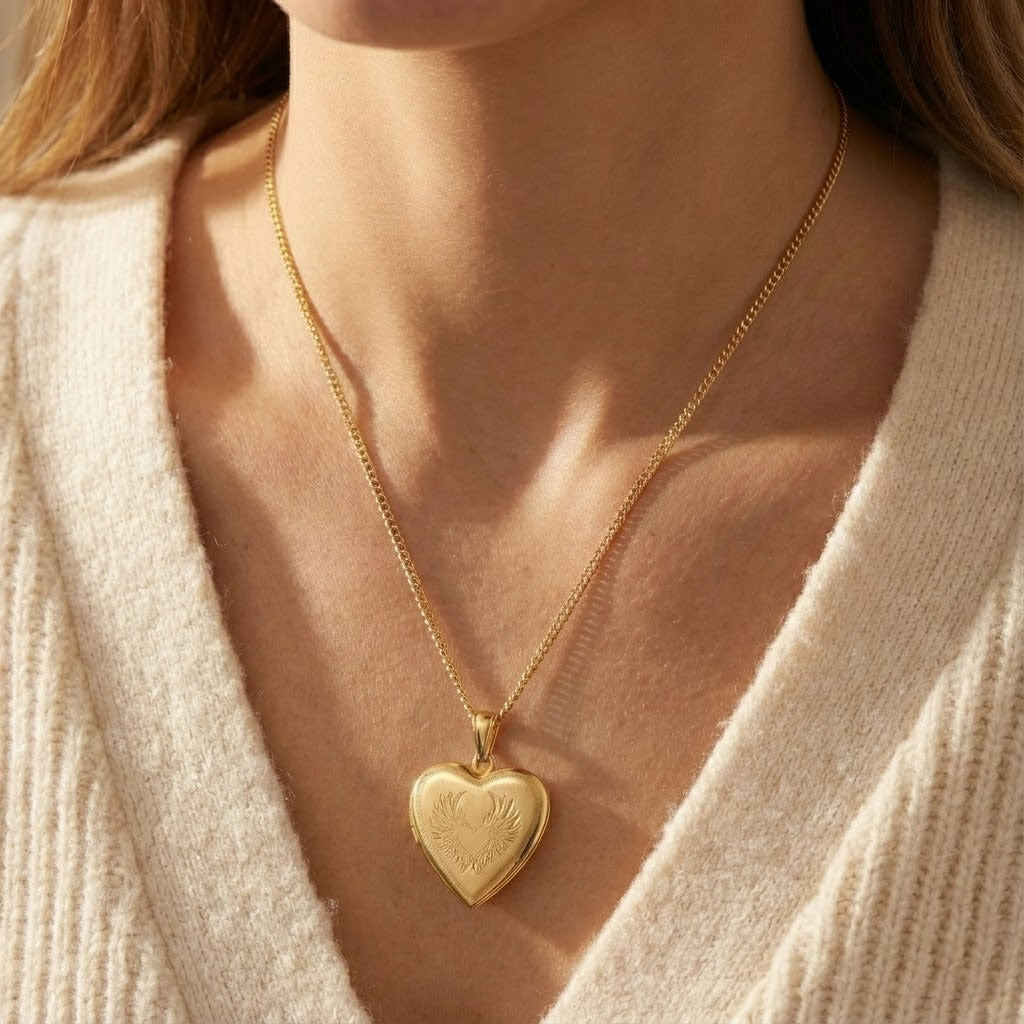 9ct Gold Angel Wing Heart Locket