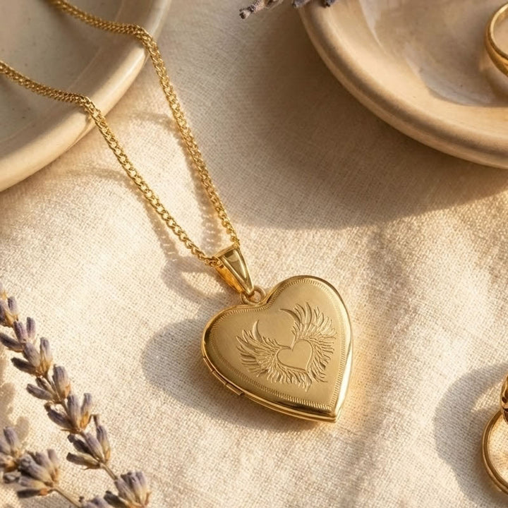 9ct Gold Angel Wing Heart Locket