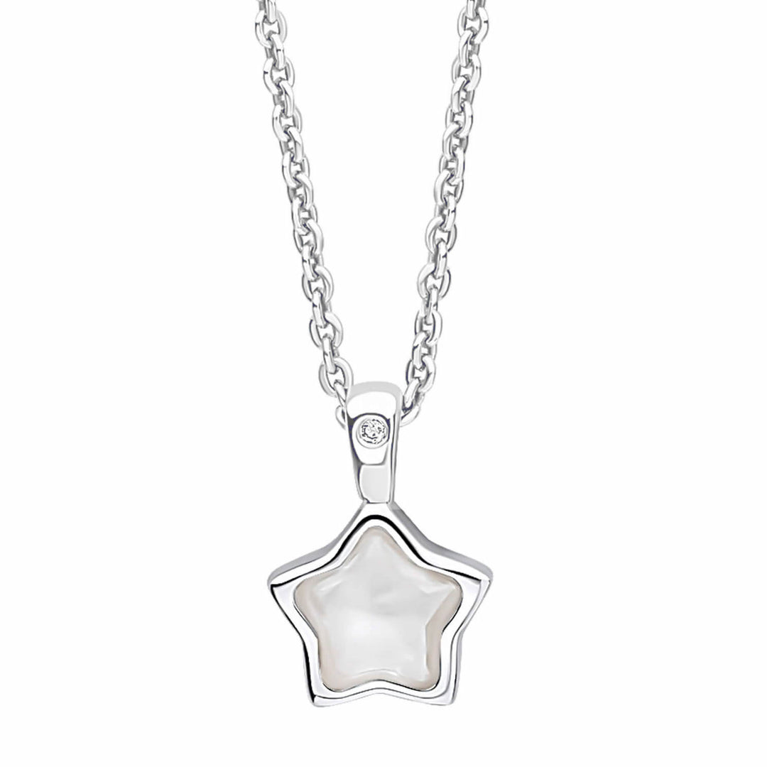 Children's Silver Diamond Star & Birthstone Pendant (April)