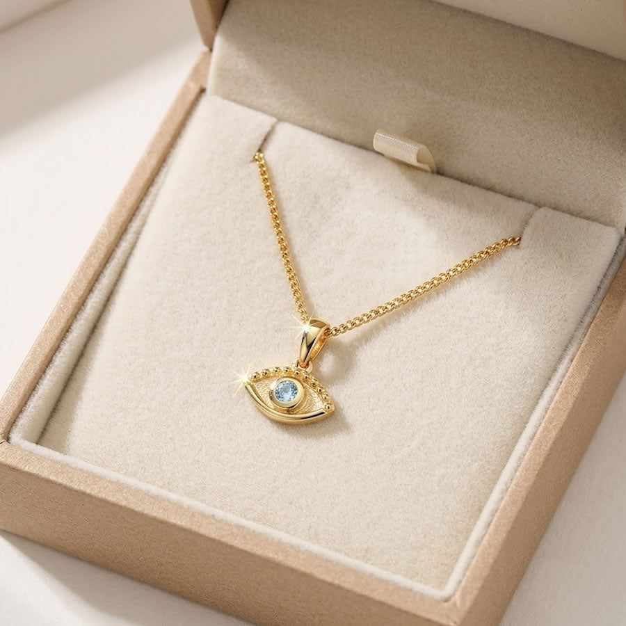 9ct Gold Aquamarine Evil Eye Pendant