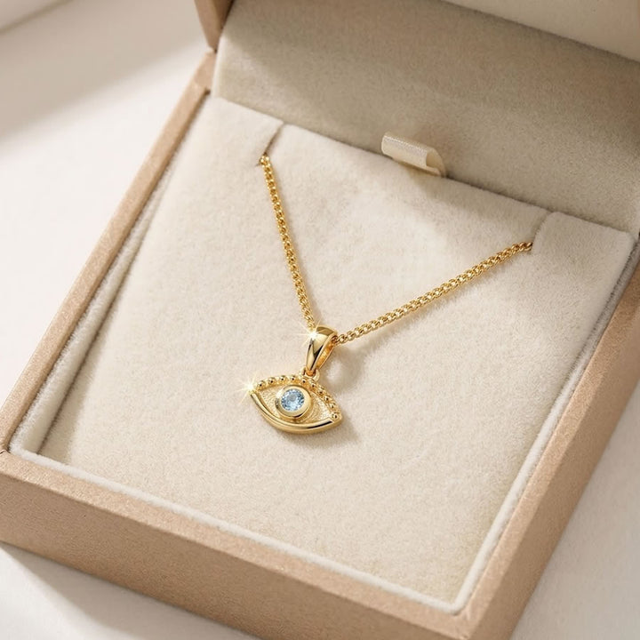 9ct Gold Aquamarine Evil Eye Pendant