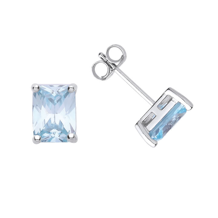Sterling Silver Aquamarine CZ Stud Earrings