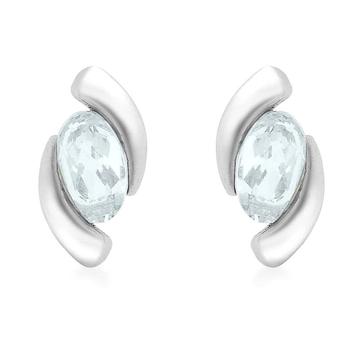 9ct White Gold Aquamarine Swirl Stud Earrings
