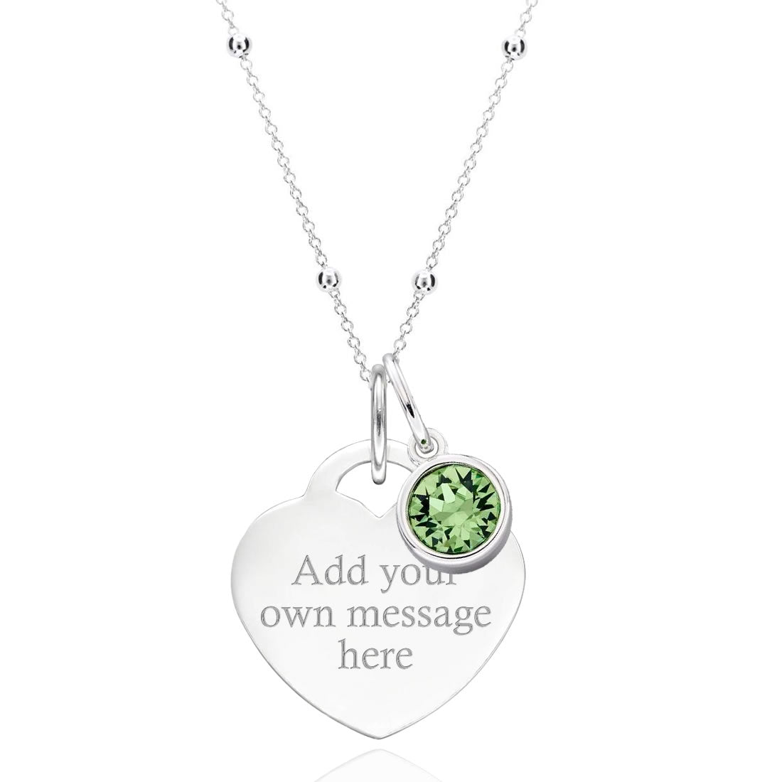 Silver Personalised Heart Birthstone Pendant (August)