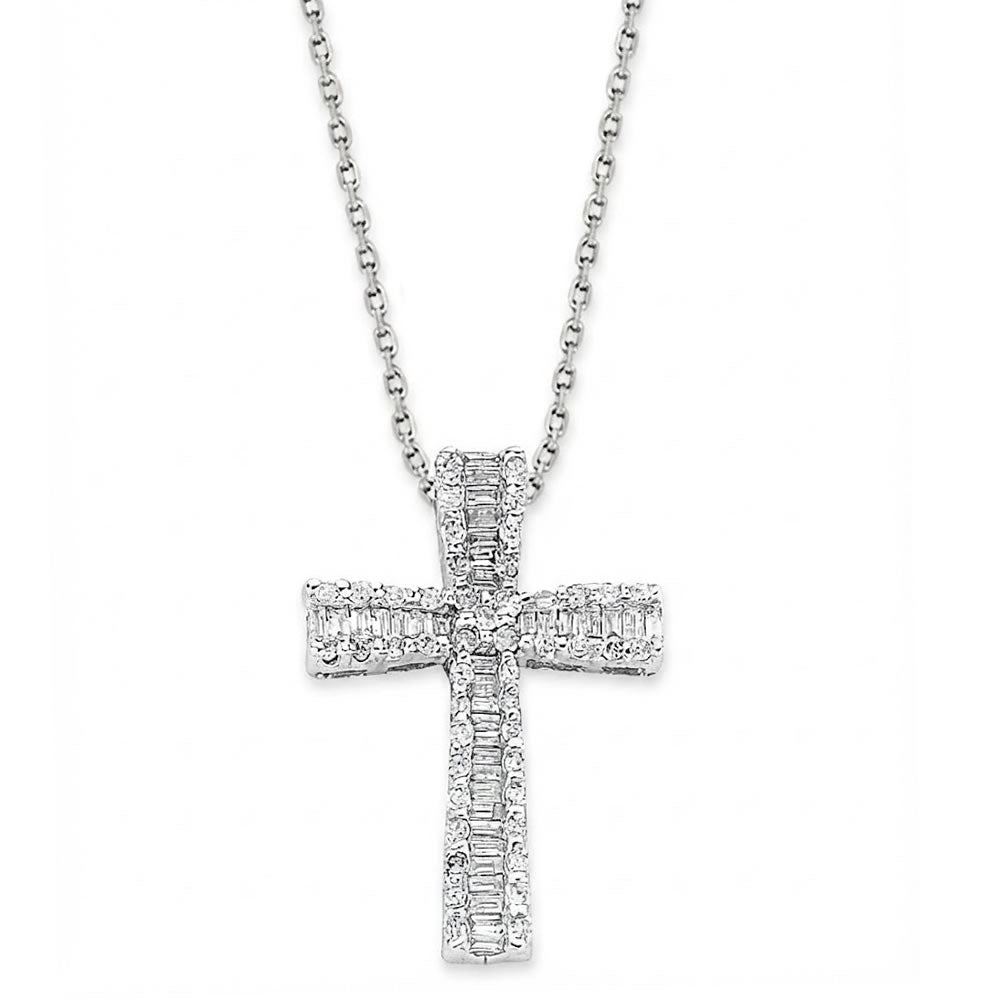 9ct White Gold 0.50ct Baguette Cut Diamond Cross Pendant