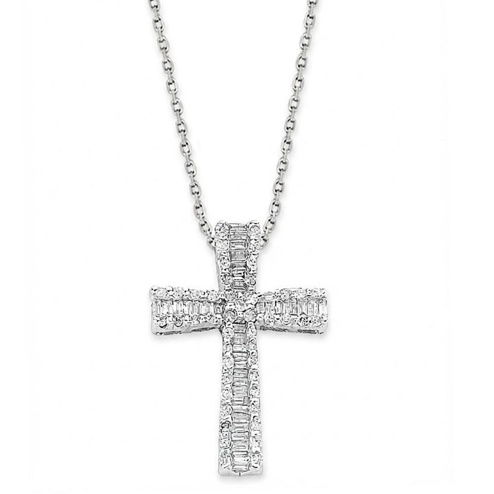 9ct White Gold 0.50ct Baguette Cut Diamond Cross Pendant