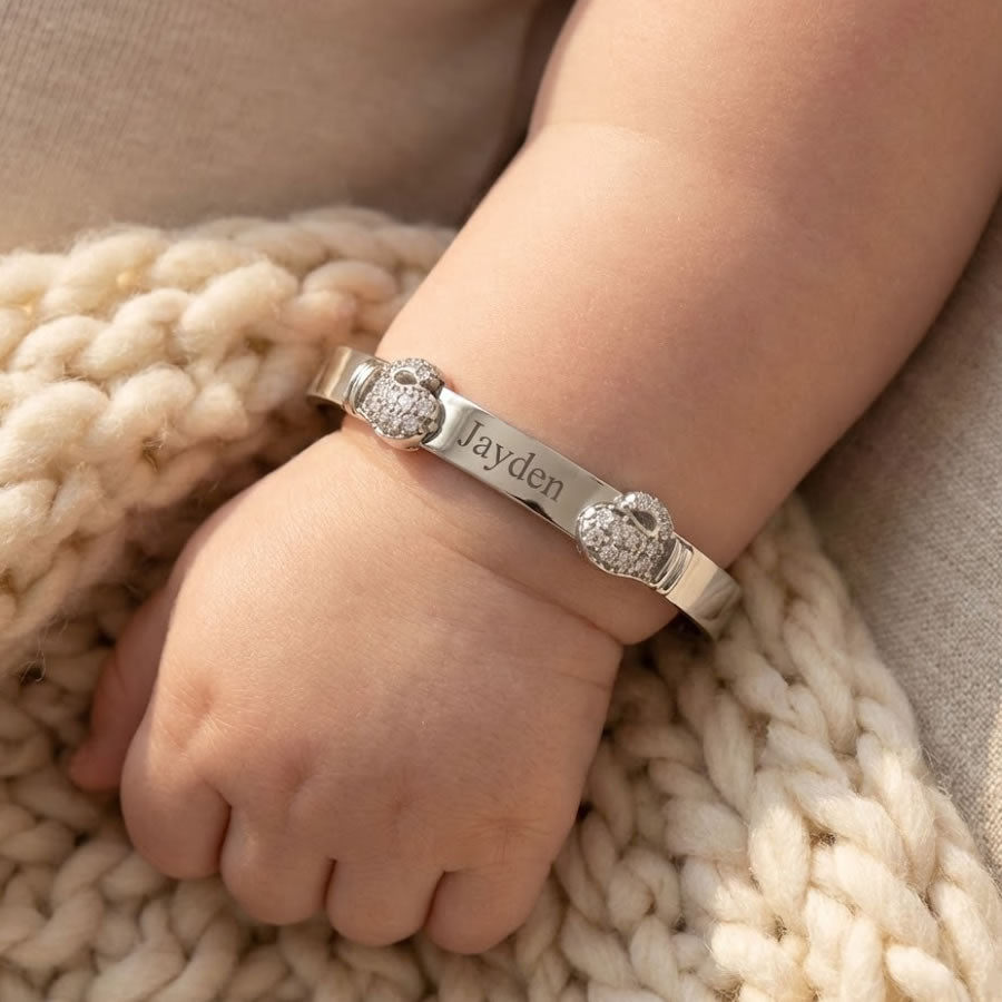 Silver Personalised Boxing Gloves Baby Bangle