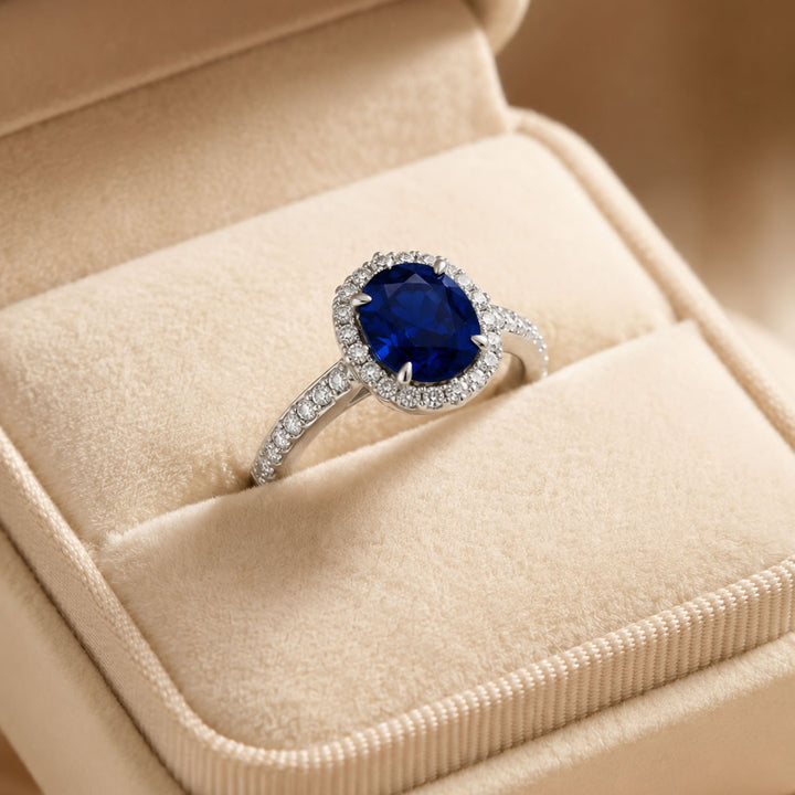 Silver Lab Created Diamond Sapphire Ring