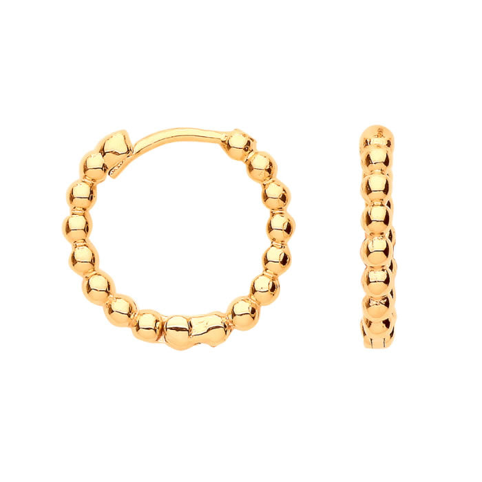 9ct Gold Small Bead Hoop Earrings