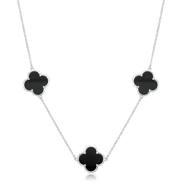 Sterling Silver Onyx Four Leaf Clover Necklace