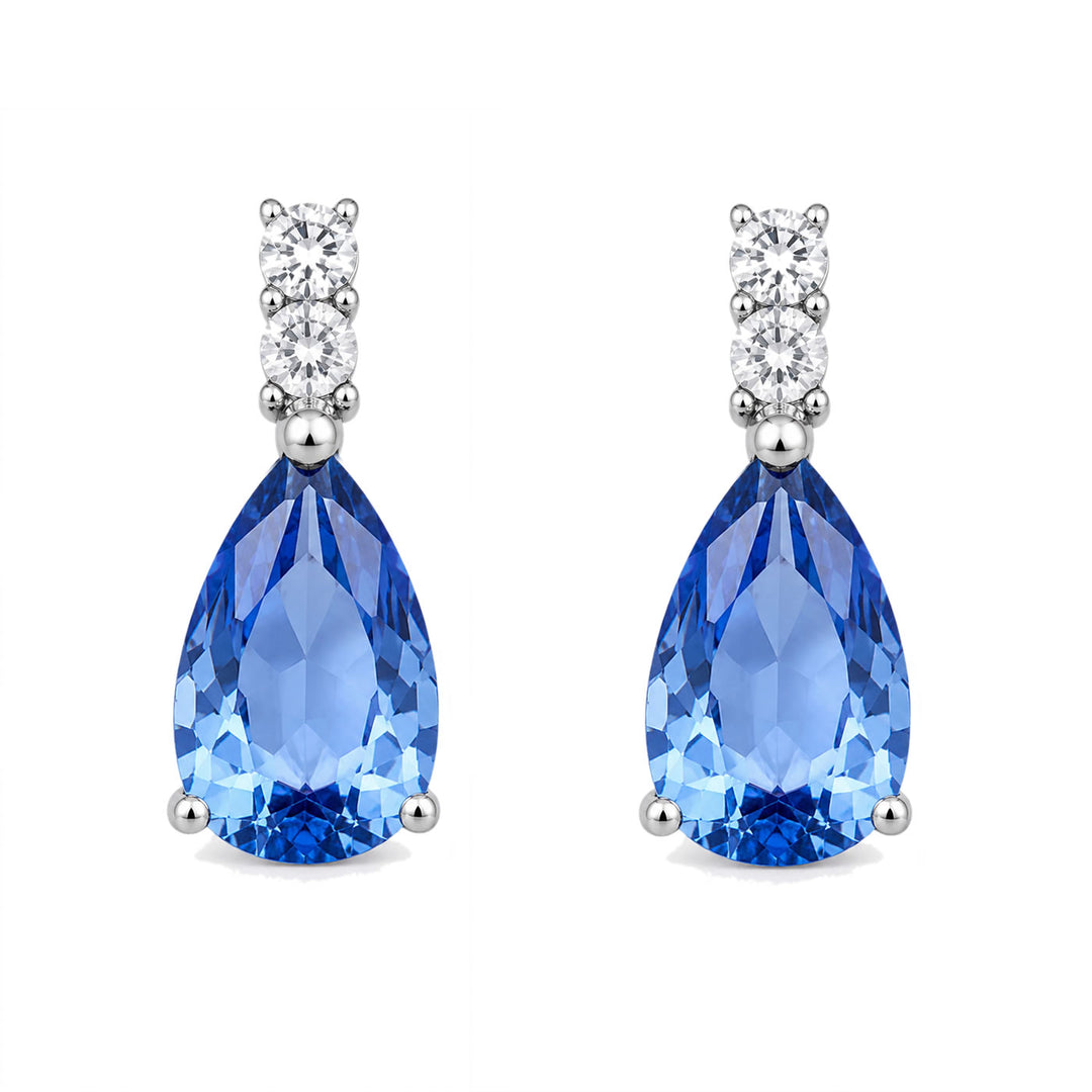 Silver Blue Crystal Teardrop Earrings