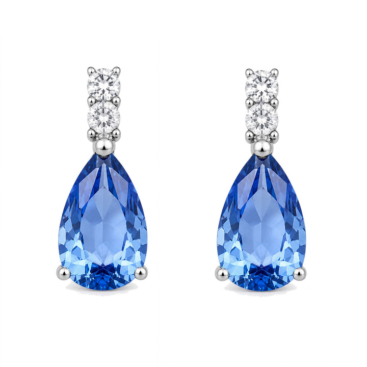 Silver Blue Crystal Teardrop Earrings
